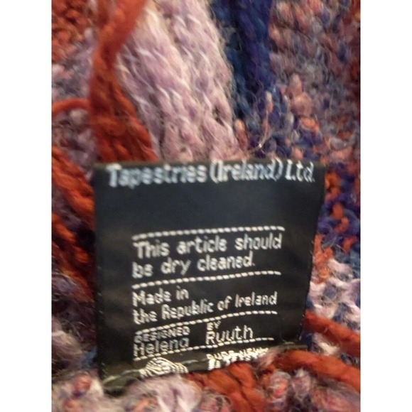 Vintage Tapestries Ireland Helena Ruuth Blue Purple Maroon Fringe Throw Blanket - Picture 3 of 5